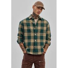 Snitch Dark Green Checks Full Sleeves Relaxed Casual Shirt for Men
