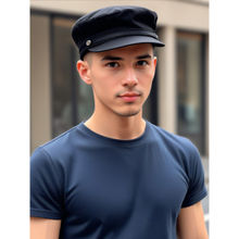 CHOKORE Men Black Classic Retro Design Leather Beret Cap