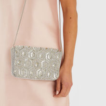 Accessorize London Women Silver Embellished Fold Over Clutch with Detachable Strap