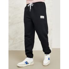 Styli Heavy Fleece Panel Joggers with Wide Drawcord & Badge Detail Black