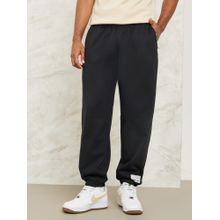 Styli Fleece Relaxed Badge Joggers with Zipper Pockets Black