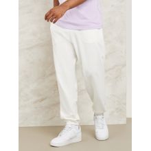 Styli Earth Friendly Oversize Joggers with Pocket and Elasticated Cuff Ecru Cotton Blend