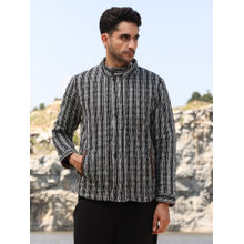 Campus Sutra Mens Carbon Black and Chalk White Multitrack Stripes Quilted Jacket