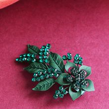Priyaasi Matte Finish Stones Studded Floral And Leaf Dark Green Hair Clip
