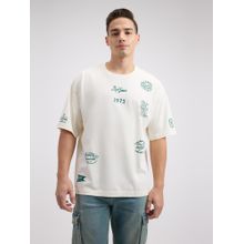 Pepe Jeans Men Off White Printed Short Sleeve Oversized T-Shirt