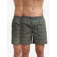 Jockey Us57 Men Cotton Woven Printed Boxer Shorts - Olive (Pack of 2)