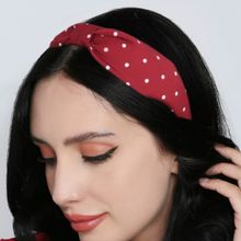 OOMPH Red Maroon Polka Dots Print Knotted Fashion Hair Band Head Band