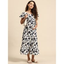 Blush9 Maternity Black And White Concealed Zip Maternity And Nursing Dress