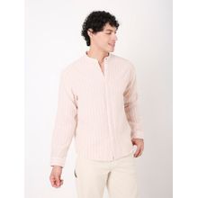 BLNK Striped Mandarin Collar Linen Blend Peach Shirt For Men