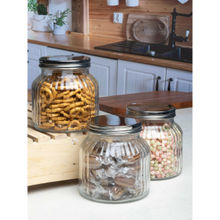 Goodhomes Glass Storage Jar With Metal Lid (Set of 3)