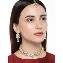 AccessHer Gold-Toned Brass-Plated Kundan Jewellery Set