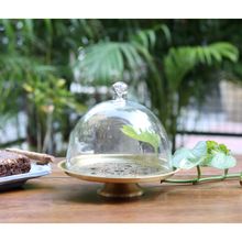 NAKSHIKATHAA Utsav Brass Cake Stand With Glass Cloche (Maroon)