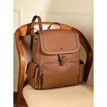 Accessorize London Womens Faux Leather Brown Multi Pocket Laptop Backpack with 12 Inch Laptop Sleeve