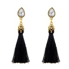 Femnmas Elegant Stone Studded Black Thread Tassel Party Earrings