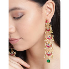 Zaveri Pearls Pink Stones & Green Beads Tiny Layered Pearls Chandbali Earring (ZPFK9633)