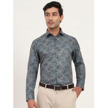 Greenfibre Slim Fit Green Cotton Blend Printed Party Wear Shirt