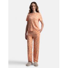 Jockey Rx99 Women Cotton Short Sleeve Printed T-Shirt And Pyjama - Coral