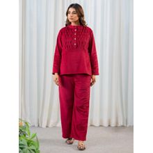 FEATHERS CLOSET Super Soft Maroon Pintuck Short Kurti Woollen With Pyjama