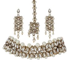 Peora Designer White Pearl Choker Necklace Set Earring & Maang Tikka Set (PF25BRC105W)