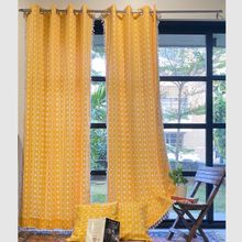 Urban Space Curtains for Window with 2 Cushion Covers - Yellow Star (Pack of 4)