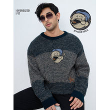 The Souled Store Men Navy Blue Popeye: Iron Power Men Navy Blue Oversized Sweater