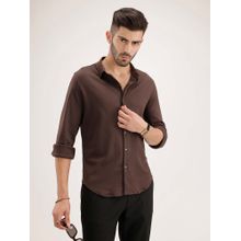 WROGN Solid Slim Fit 100% Cotton Shirt - Brown