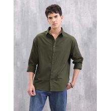WROGN Solid Regular Fit Cotton Shirt - Olive