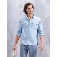 WROGN Comfort Fit Double Pocket Solid Shirt - Blue
