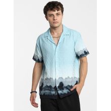 Campus Sutra Men Sky Blue and Space Blue Lakeside Ombre Shirt
