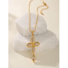 AQUASTREET Mens White Zircon Cross Pendant 18K Gold Plated Waterproof Anti-Tarnish Necklace