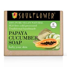 Soulflower Organic Papaya & Cucumber Handmade Bathing Bar Soap For Men,Winter Moisturizer For Men