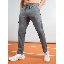 Technosport Men Grey Solid Slim Fit Sports Cargo Track Pant