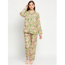 Pyjama Party Exotica Button Down Pj Set - Cotton Rayon Pj Set With Notched Collar - Peach