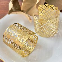 Ayesha Set of Two Contemporary Gold plated-Toned Metallic Oversized Thick Adjustable Cuff Bracelet