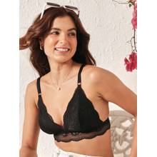 Clovia Non-Padded Non-Wired Full Cup Longline Bralette in Black - Lace