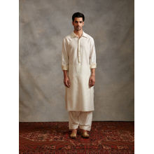 Abhishti Banarasi Collared Kurta with Zari Placket Pearl White