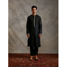 Abhishti Banarasi Zari Detail Button Down Kurta with Straight Pants Metallic Black (Set of 2)