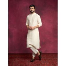 Abhishti Mandarin Collar Straight Kurta-Cream