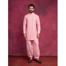Abhishti High-Low Hem Kurta Paired with Pathani Pants-Sakura Pink (Set of 2)