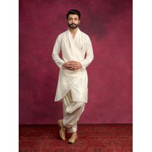 Abhishti Cowl-Draped Asymmetric Kurta Paired with Salwar Pants-Cream (Set of 2)