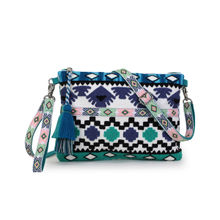 Anekaant Tribal Turquoise & Multi Acrylic Jacquard Ethnic Motifs Embroidered Sling Bag