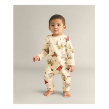 My Milestones 100% Cotton Full Sleeves Animals Romper with Two Way Zipper - Cream