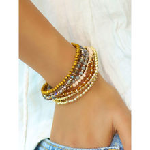 Ayesha Beaded Gold, Mustard, Grey & Beige Multilayered Elastic Boho Bracelet