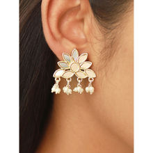 Ayesha Half Flower Stud with Mirror Embellishments Gold-Toned Tiny Pearl Drop Earrings