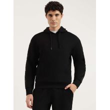 United Colors of Benetton Men Black Boxy Fit Solid Tape Scuba Hoodie