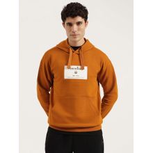 United Colors of Benetton Men Mustard Boxy Fit Solid Patch Fleece Hoodie