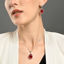 The Jewel Factor Red Dua Pendant Necklace & Earrings Set