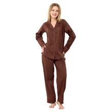 PIU Brown Solid Full Sleeves Shirt with Pyjama