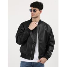 Calvin Klein Black Solid Relaxed Fit Pu Jacket