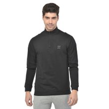 WOODLAND Men Black Fs R Neck Zipper Sweatshirt
